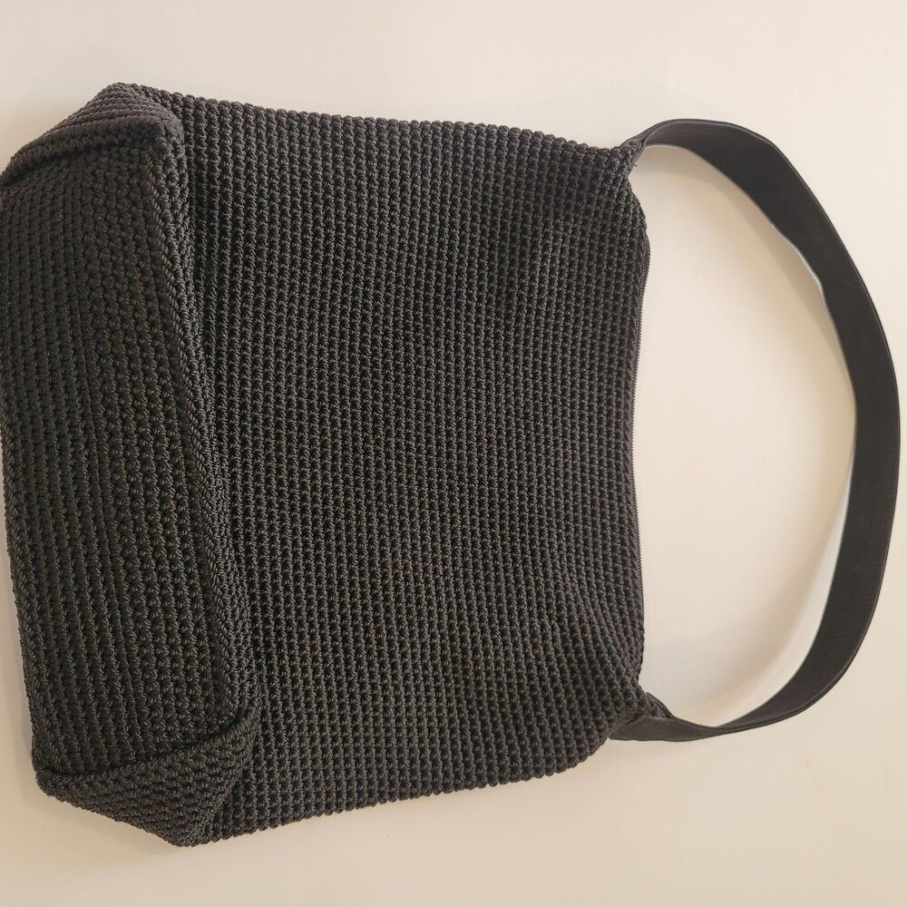 Vintage Crochet Knit Woven Shoulder Bag Purse Goth Boho Festival Black - Picture 7 of 8